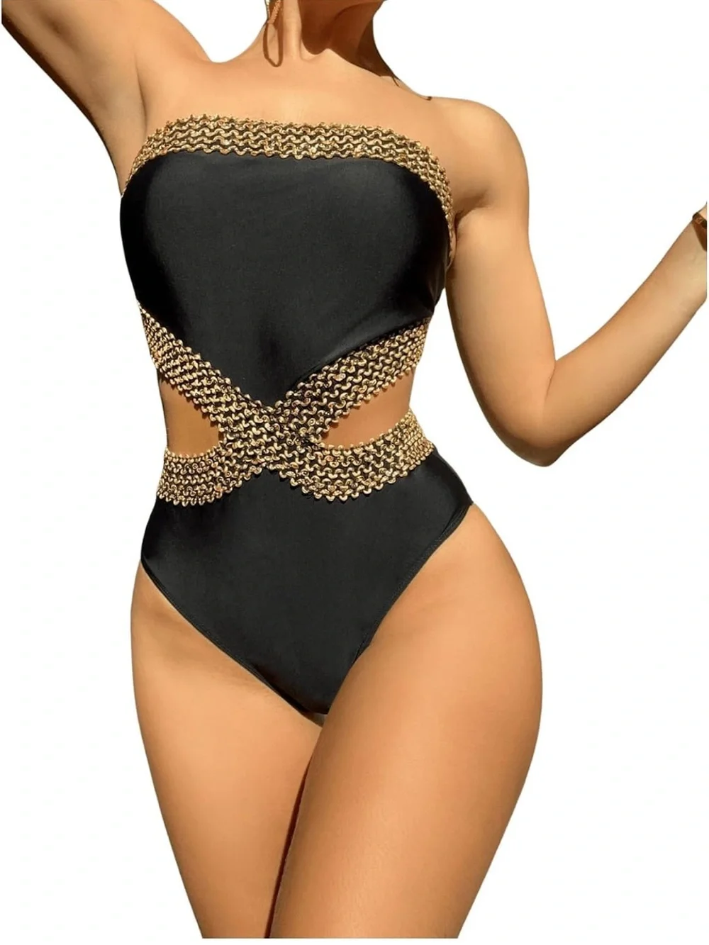 Stitch Detail Strapless One Piece Swimsuit Cut Out Bandeau XL. 2643/bb15-1